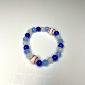 Handmade Elastic Blue and White Baseball Bracelet